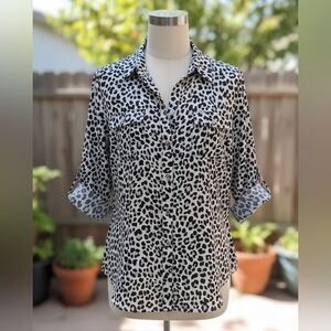 White House Black Market 100% Silk Leopard Print Blouse - Size 6 - Safari Style